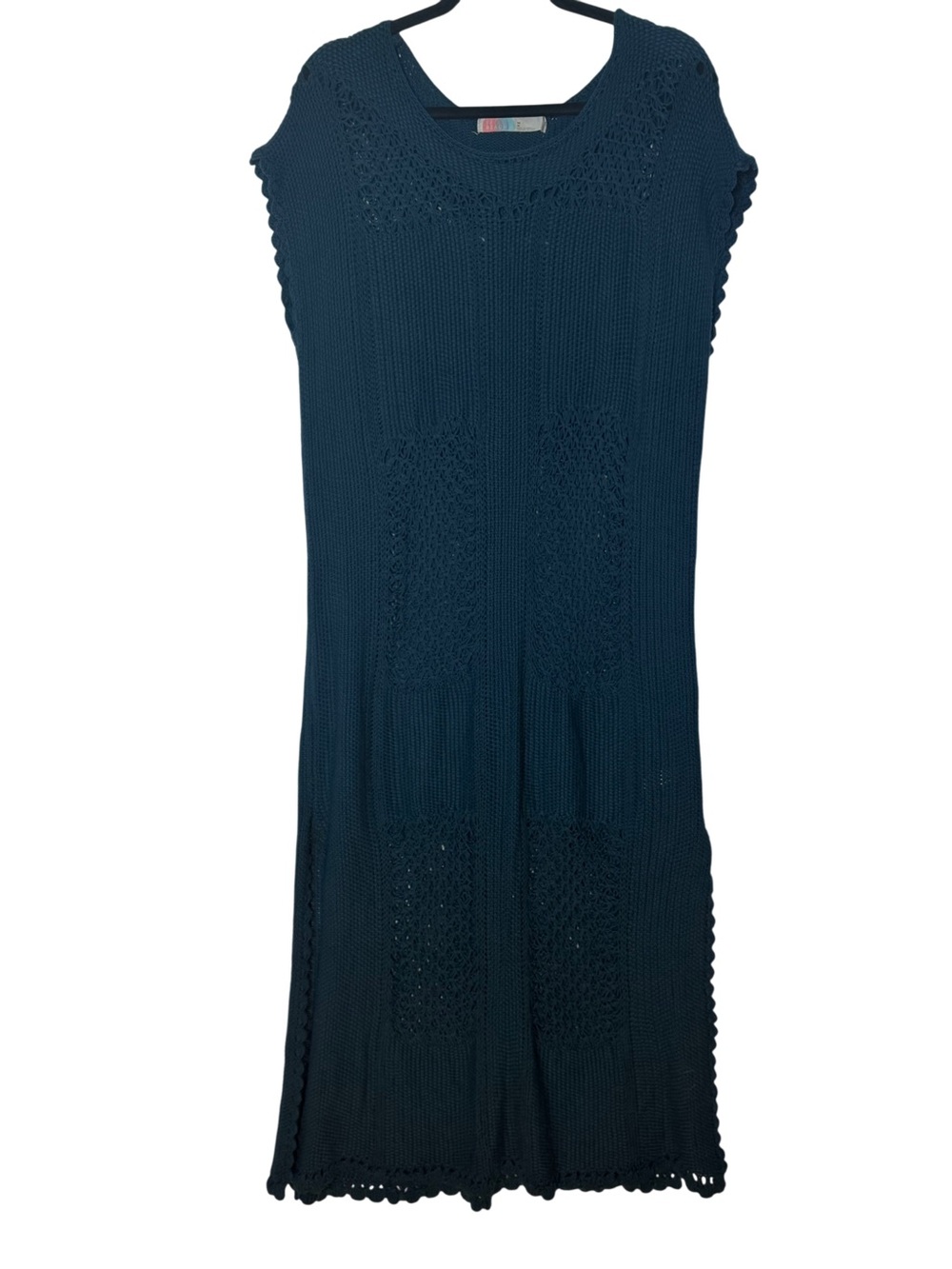 Free People Beach Women’s Teal Knit Crochet Maxi Dress, Sz M. NWOT